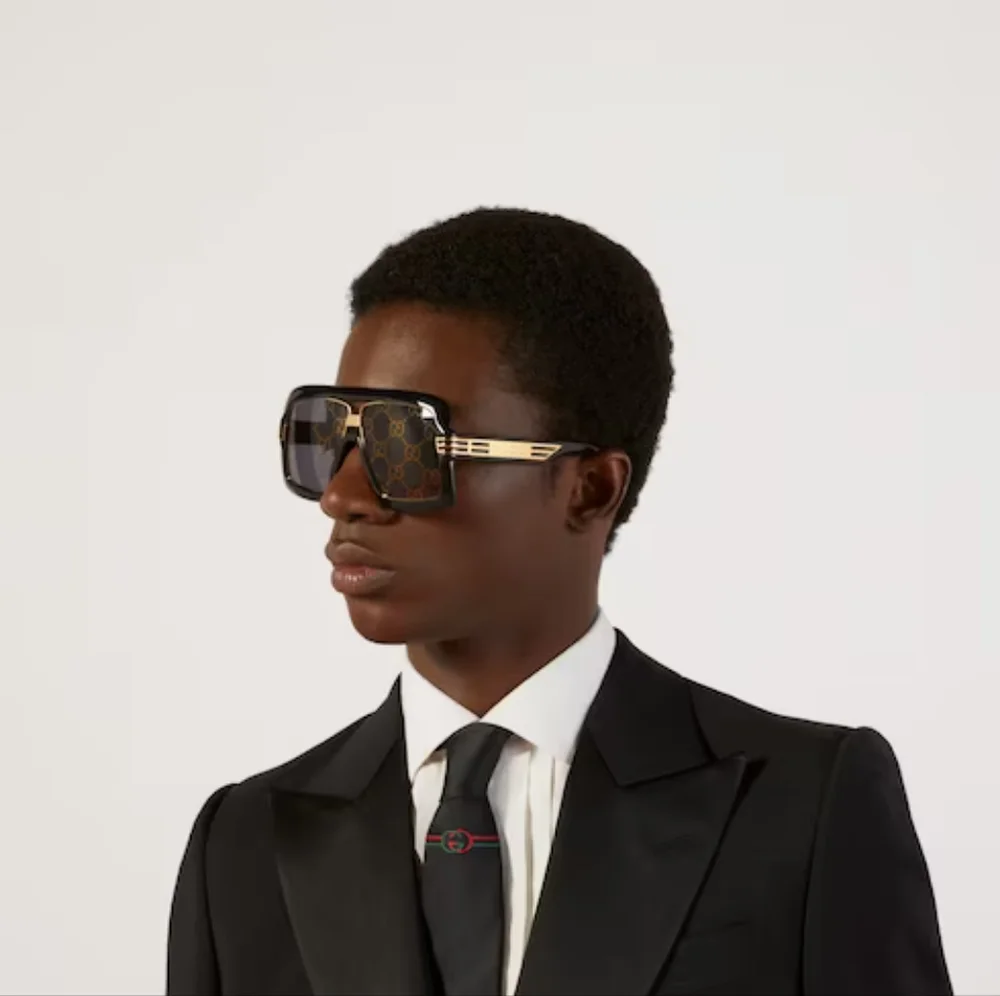 NEW GUCCI SQUARE-FRAME SUNGLASSES WITH GG LENS